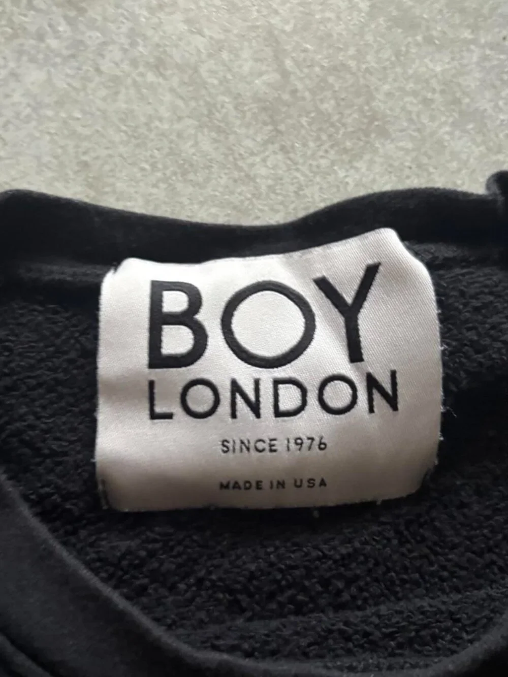Black Boy London crewneck sweatshirt with white eagle graphic